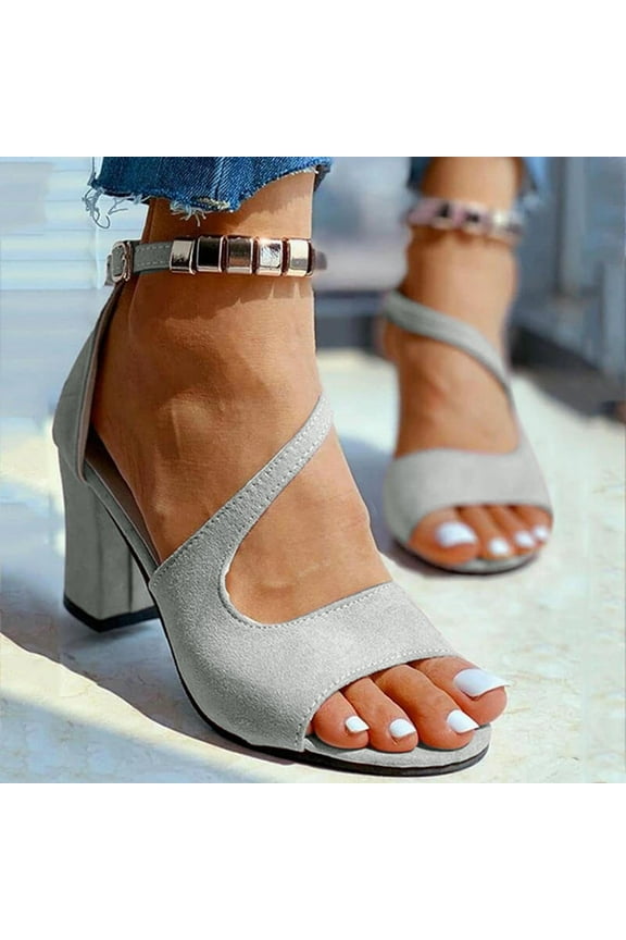 Women's Chunk Low Heel Pump Sandals Buckle Strap Chunky Heel Sandals Women's High Heels Beaded Fish Mouth Women's Sandals