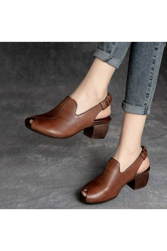 Women's Chunk Low Heel Pump Sandals Retro Thick Heel Comfortable Outwear Open Toe Sandals