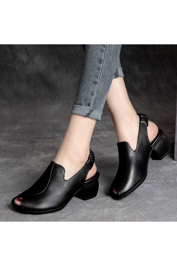 Women's Chunk Low Heel Pump Sandals Retro Thick Heel Comfortable Outwear Open Toe Sandals