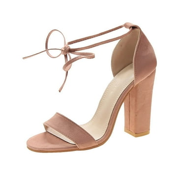 KBODIU Women's Chunk Low Heel Pump Sandals Women's Casual Peep Toe Sandals Lace-Up Solid Color High Heel Chunky Heel Sandals