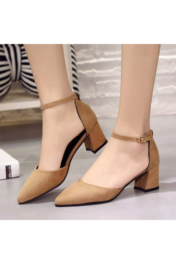 Women's Chunk Low Heel Pump Sandals Women's Casual Pointed-toe Sandals Middle Heel Chunky Heel Metal Buckle Sandals