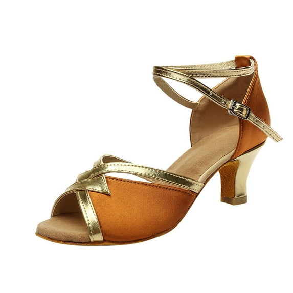 KBODIU Women's Chunk Open Toe Pump Heel Ankle Strap Sandals Women's Solid Rumba Waltz Prom Ballroom Latin Dance Sandals