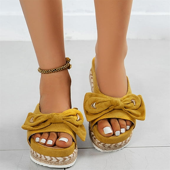 KBODIU Women's Comfort Slides Thick Soled Sandals Bow Fish Mouth Slippers Yellow 37