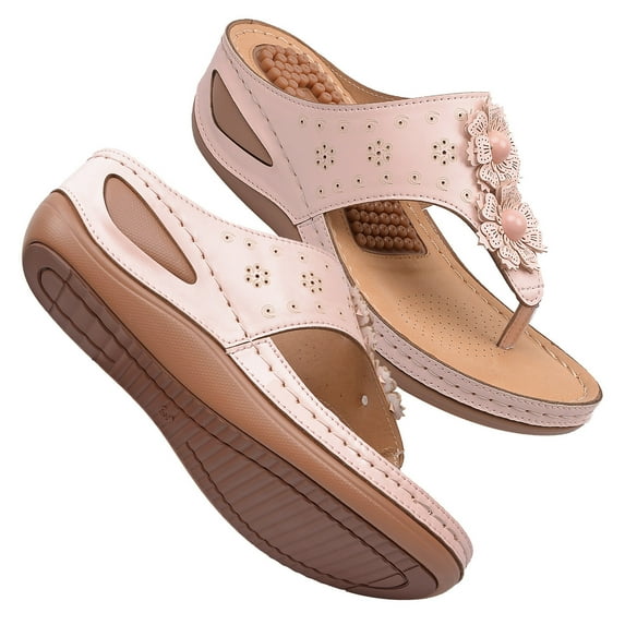 KBODIU Women's Flip-Flops with Arch Support Fashion Solid Color Pinch Toe Comfy Sandals Slope Heeled Beach Casual Shoes Summer Athletic Outdoor Beach Sandals