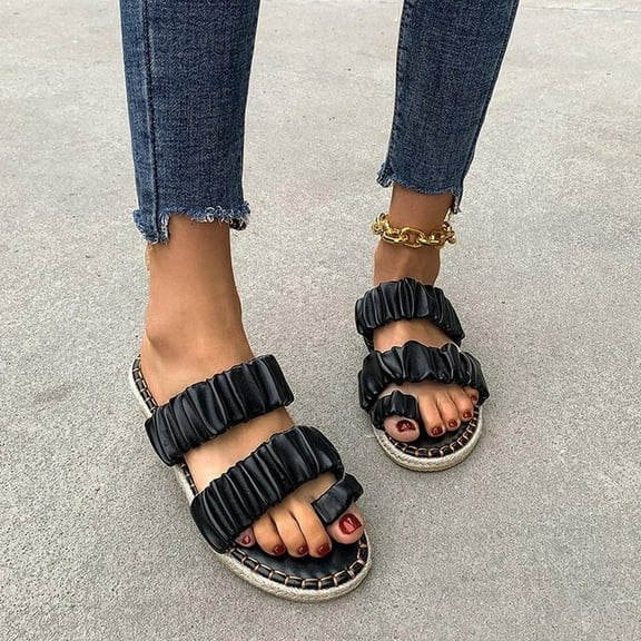 KBODIU Women's Flip-Flops Extremely Comfy Slides Sandals Car Stitching Hemp Rope Solid Color Flat Heel Back Hollow Low Top Slippers Non-Slip