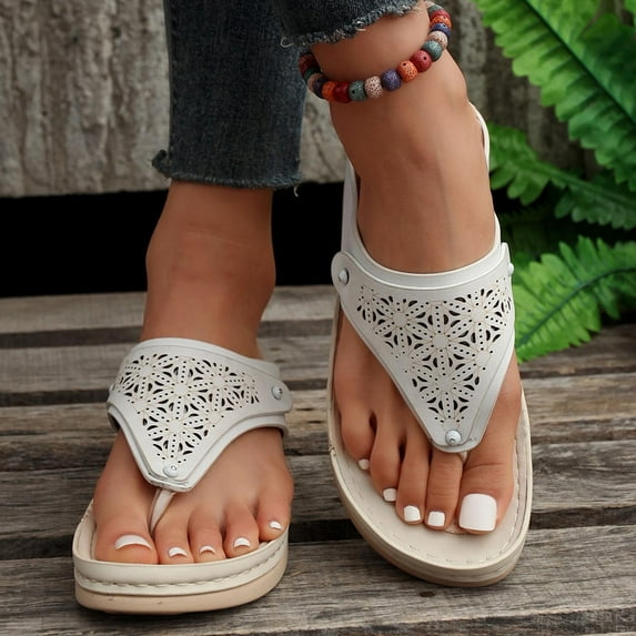 KBODIU Women's Flip-Flops with Arch Support Hollow Out Shoes Thick Sole Slippers Clip Toe Herringbone Sandals Summer Athletic Outdoor Beach Sandals