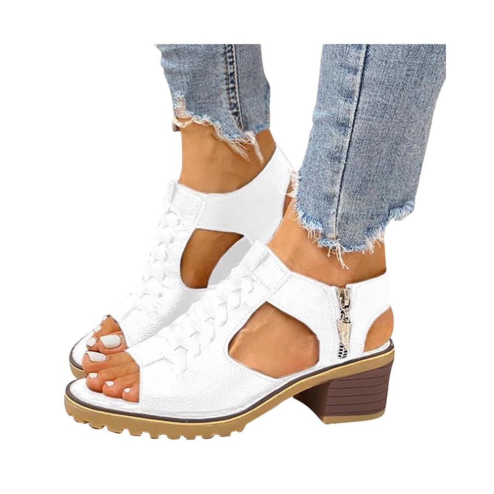 KBODIU Women's Heels, Women Chunky High Heels Sandals Flat Bottom Beef  Tendon Bottom Sandals Fish Mouth Side Zipper Retro All-match Wedding Heels  Prom Heels Heeled Sandals White 39 - Walmart.com