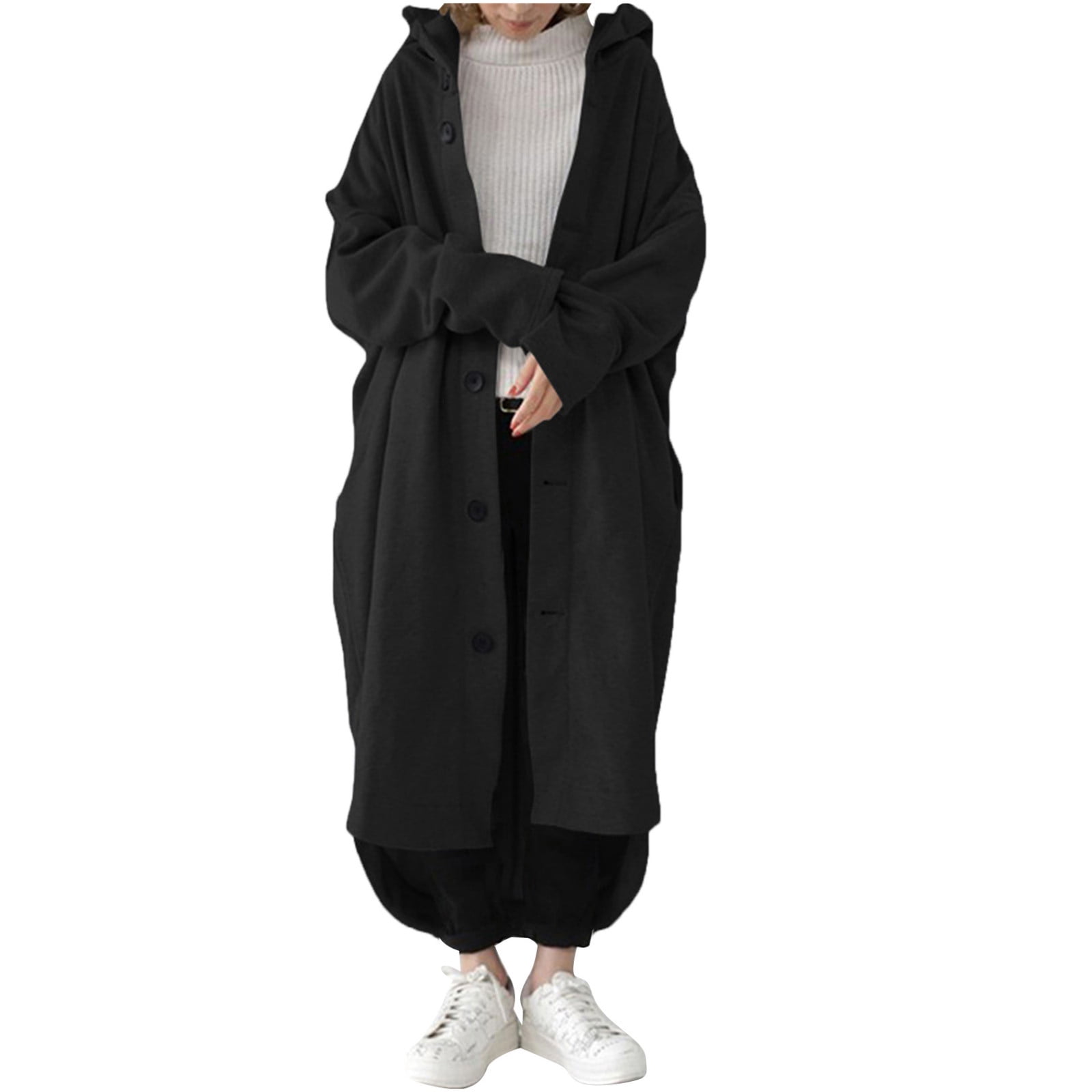 KBODIU Women's Hoodie Oversized Solid Color Shacket Jacket Long Sleeve ...
