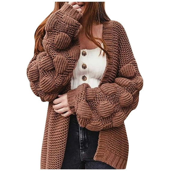 KBODIU Women's Lightweight Cardigan Sweater Oversized Women's Open Front Medium And Long Knit Cardigan Outwear Long Sleeve Lapel Casual Solid Classy Sweater Jacket Coffee XL