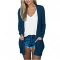 thumbnail image 1 of KBODIU Women's Open Front Cardigan Coat Long Sleeve Loose Open Front Sweater Coat Draped Lightweight Breathable Fall Cardigan Jackets with Pockets Dark Blue S, 1 of 5