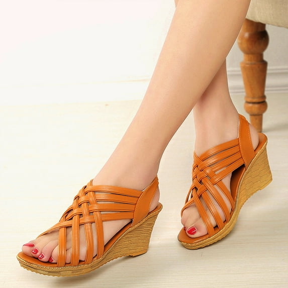 KBODIU Women's Open Toe Buckle Ankle Platform Wedge Sandals Matsuke Heel Thick Sole Slope Heel Breathable Casual Beach Sandals