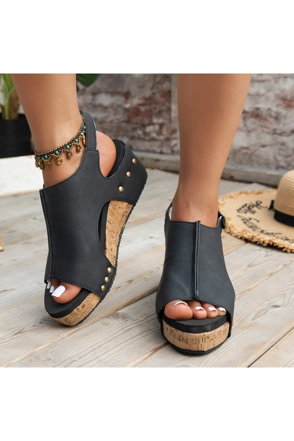 Women's Open Toe Buckle Ankle Platform Wedge Sandals Women Round Toe Beach Boho Casual Wedges Thick Sole Sandals