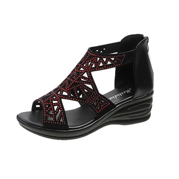 KBODIU Women's Open Toe Buckle Ankle Platform Wedge Sandals Women's Fish Mouth Rhinestone Hollow Out Sandals Back Zipper Wedge Heels Sandals