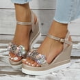 thumbnail image 1 of KBODIU Women's Open Toe Buckle Ankle Platform Wedge Sandals Women's Open Toe Casual Rhinestone Comfortable Platform Wedge Sandals, 1 of 6