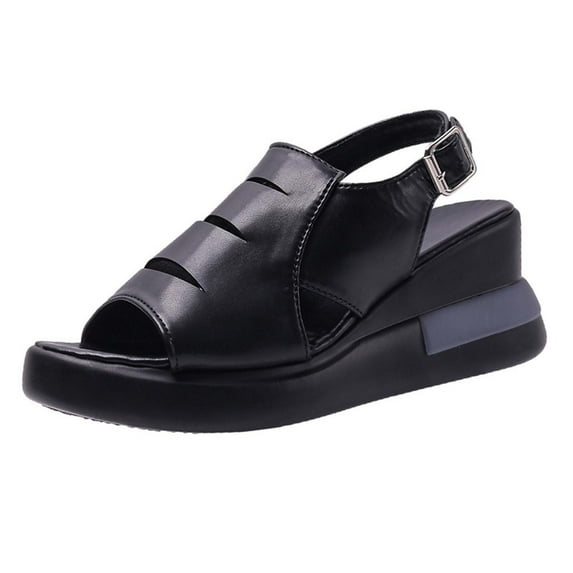 KBODIU Women's Open Toe Buckle Ankle Platform Wedge Sandals for Women Dressy Open Toe Retro Wedge Platform Sandals