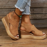 KBODIU Women's Open Toe Buckle Ankle Platform Wedge Sandals for Women Dressy Womens Slingback Open Toe Wedges High Heels Beach Sandals