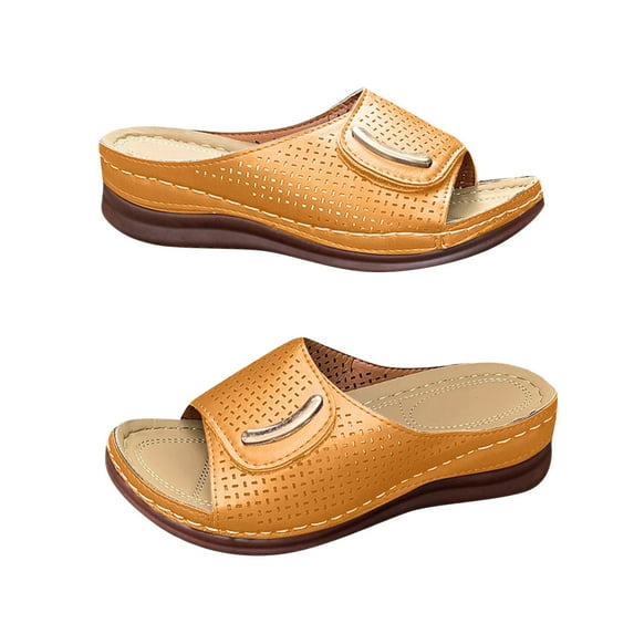 KBODIU Women's Platform Wedge Sandals with Arch Support Hollow Breathable Wedges Casual Shoes Solid Color Low-heeled Sandals Fashion Orthopedic Sandals