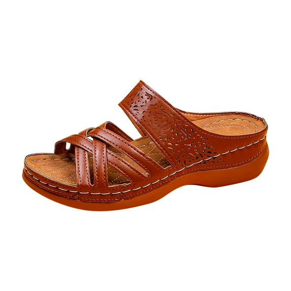 KBODIU Women's Platform Wedge Sandals with Arch Support New Wedge Heel Sandals Stitched Hollow Cross Slippers Massage Summer Athletic Outdoor Beach Sandals