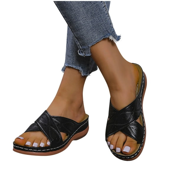 KBODIU Women's Platform Wedge Sandals with Arch Support Flat Arch-support Sandals Shoes Beach Orthopedic Sandals Non-Slip Causal Slippers Non-Slip