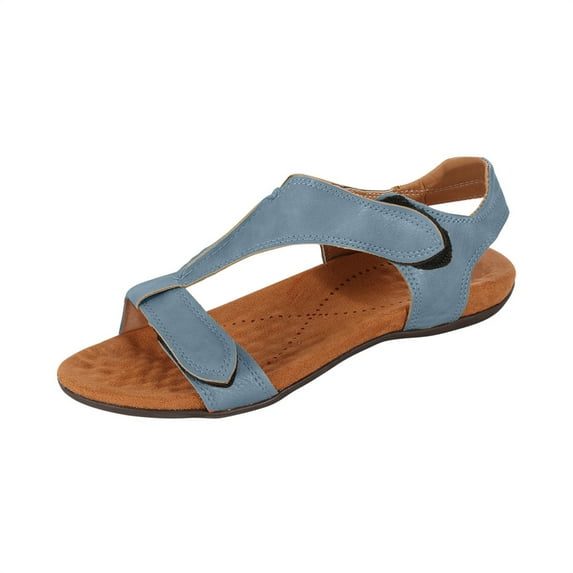 KBODIU Women's Sandals Summer Casual Shoes Flat Heel Slippers Gray 43