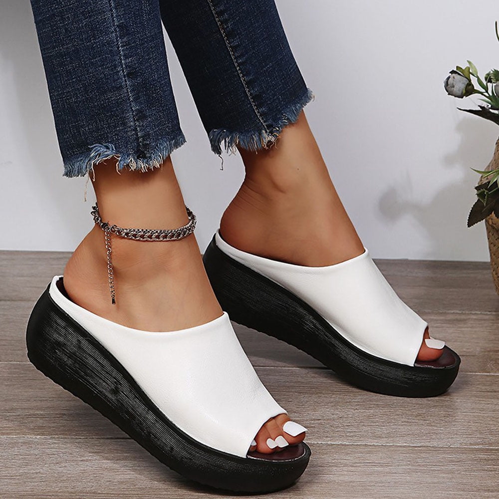 KBODIU Women's Sandals, Women Orthopedic Sandals with Arch Support Flat Thick Soled Fashion Casual Roman Sandals Summer Beach Sandals Wedge Shoes White 39