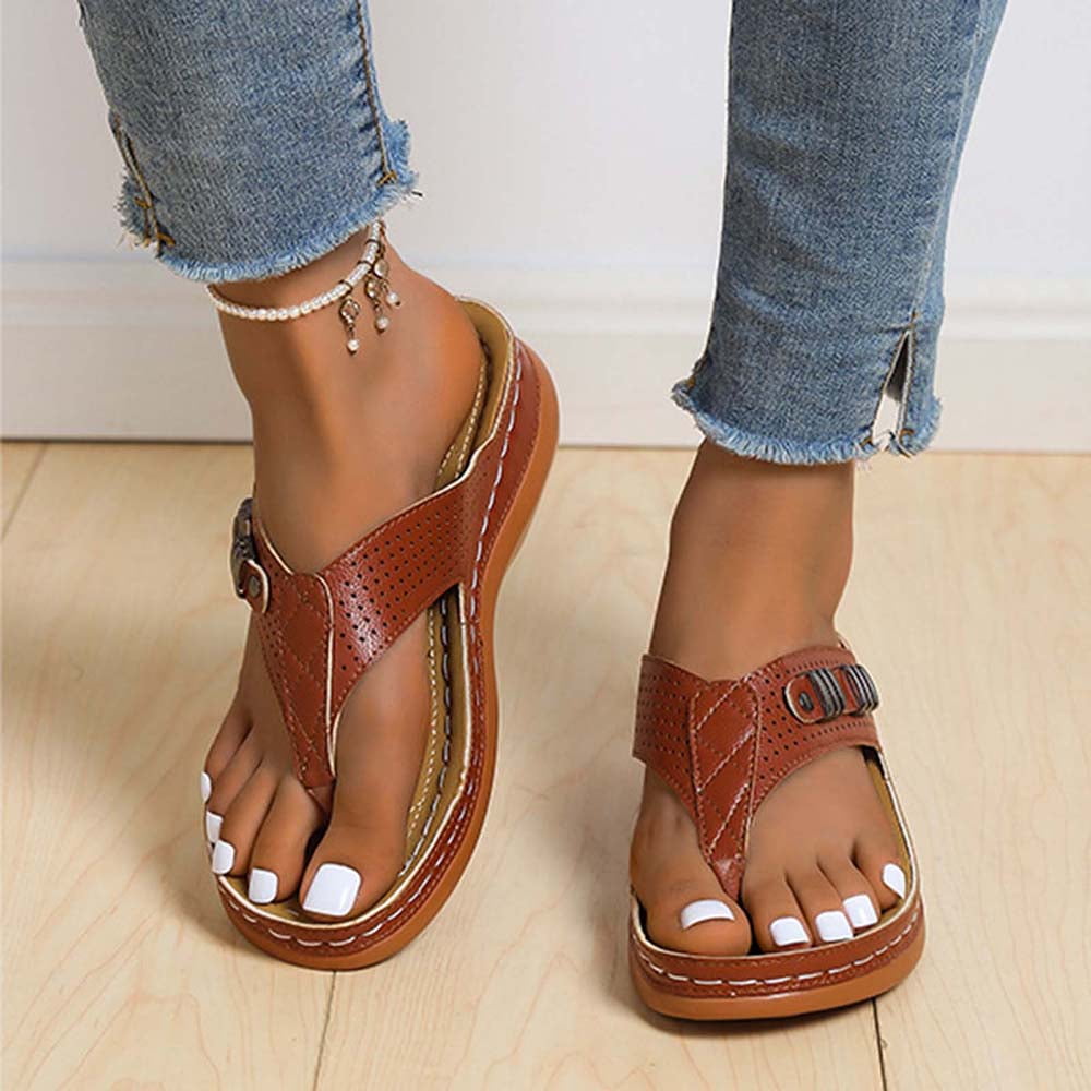 Women's Sandals, Women Orthopedic Sandals with Arch Support Orthopedic Sandals Wedge Flip-flops Outer Beach Sandals Comfortable With Ergonomic Soles Brown 38