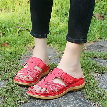 KBODIU Women's Sandals, Women Orthopedic Sandals with Arch Support Style Plus Size Casual Wedge Heel Adult In-line Sandals Summer Beach Sandals Wedge Shoes Black 40