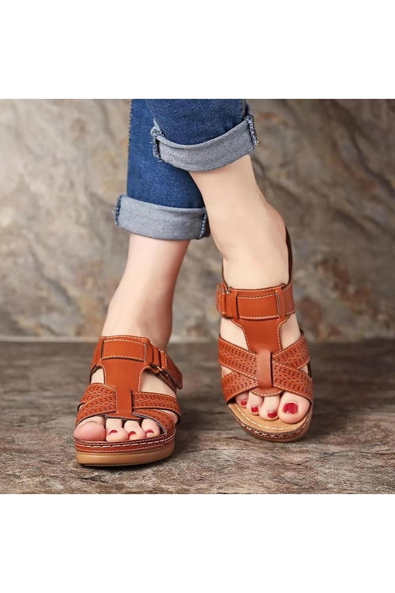 Women's Sandals, Women Orthopedic Sandals with Arch Support Style Plus Size Casual Wedge Heel Adult In-line Sandals Summer Beach Sandals Wedge Shoes Brown 39
