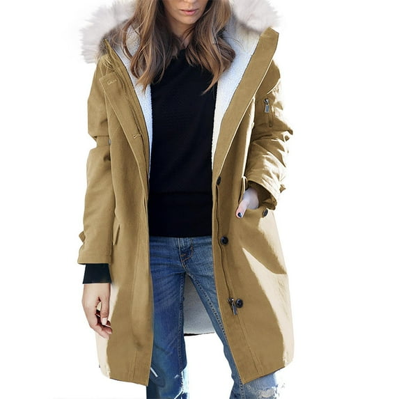 KBODIU Women's Shacket Jacket Winter Long Sleeve Button Trench Cardigan Coat Lapel Open Front Long Cardigan Jacket Overcoat Casual Slim Outwear Solid Zippers Hooded Jackets