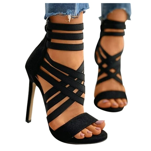KBODIU Women's Stilettos Open Toe Pump Heel Ankle Strap Sandals Women's Large Size High Heel Sandals Fish Mouth Back Zipper Sandals