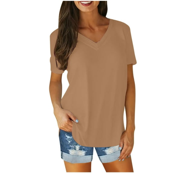 KBODIU Women's T-Shirts, Women Short Sleeve V-Neck Shirts Summer Loose Casual Basic Tee T-Shirt