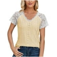 thumbnail image 1 of KBODIU Women's T-Shirts, Women's Plus Size Tops, Casual Short Sleeve Lace Tunic Tops, V-neck Lace Patchwork Top Fit Flare, 1 of 5