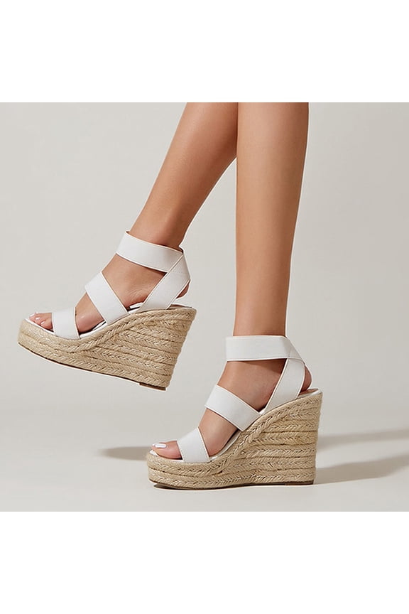 Women's Wedge Heels, Women Wide Width Heels Sandals Casual Peep Toe Wedges Super High Heels Fashion Elastic Lace-up Sandals Wedding Heels Prom Heels Dress Shoes White 43