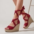 thumbnail image 1 of KBODIU Women's Wedge Heels, Women Wide Width Heels Sandals Casual Peep Toe Wedges Super High Heels Lace-up Fashion Sandals Wedding Heels Prom Heels Dress Shoes Red 41, 1 of 6