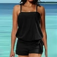 thumbnail image 1 of KBODIU Womens Bandeau Tankini Set Two Pieces Ruched Tummy Control Suimsuit with Mid Waist Briefs Bathing Suits for Women Modest Athletic Tankini Top with Shorts Black L, 1 of 6