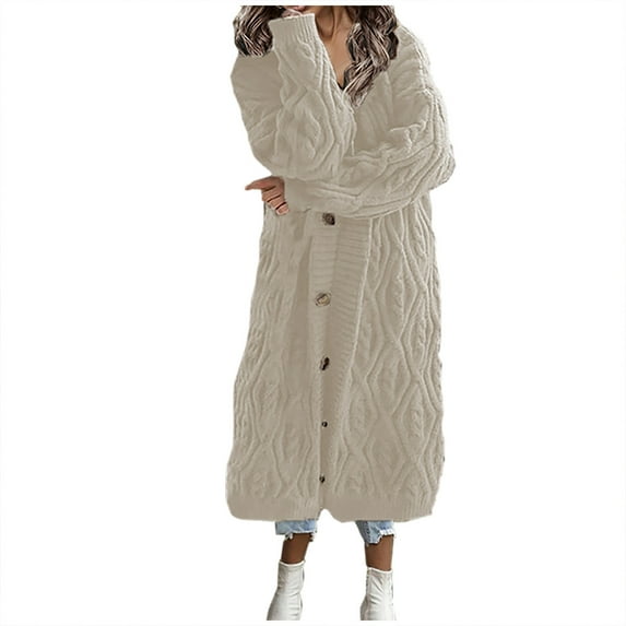 KBODIU Womens Casual Long Sleeve Open Knitted Cardigan Warm Outwear Coat Cable Knit Long Cardigan Sweaters with Pockets Oversized Long Sleeve Thickened Sweater Cardigan Coats