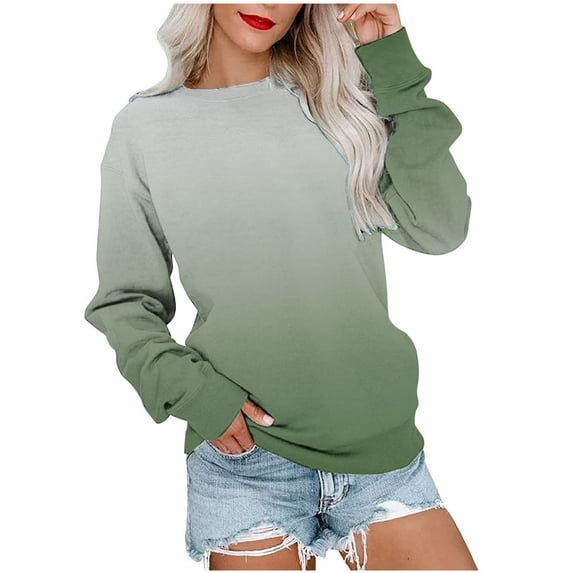 KBODIU Womens Casual Long Sleeve Sweatshirt Crew Neck Cute Pullover Relaxed Fit Tops Oversized Gradient Print Pullovers Tops Teen Girl Fall Crewneck Sweatshirts Fashion Outfits