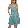 thumbnail image 1 of KBODIU Womens Dresses Sleeveless V-Neck Solid Color Pocket Makings Birthday Mothers Day Gifts Summer Dresses for Women 2023 Green M, 1 of 6