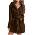 thumbnail image 1 of KBODIU Womens Fleece Warm Robe Nightgowns, Solid Soft Long Sleeve Faux Velvet Sleepwear, Winter V-Neck Cozy Fluffy Short Bathrobe, Plush Night Dressing Robes for Women with Pokets S-5XL, 1 of 6