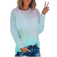 thumbnail image 1 of KBODIU Womens Plus Size T-Shirts Gradient Tie-Dye Print Casual Blouses Tops Oversized Long Sleeve Round Neck Loose Fit Blouses Fall Basic Pullover Sweatshirts, 1 of 3