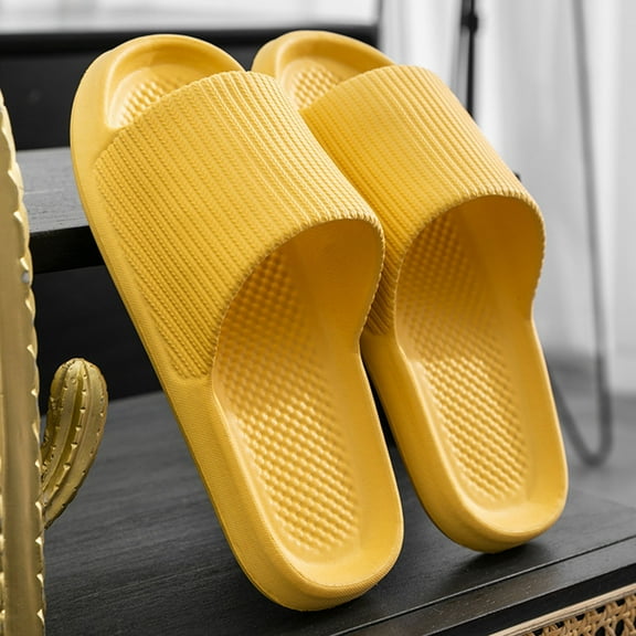 KBODIU Womens Sandals Cloud Slippers , Massage Shower Bathroom Non-Slip Open Toe, Super Soft Comfy Thick Sole Home Cushion Slide Sandals Platform Shoes Yellow 37