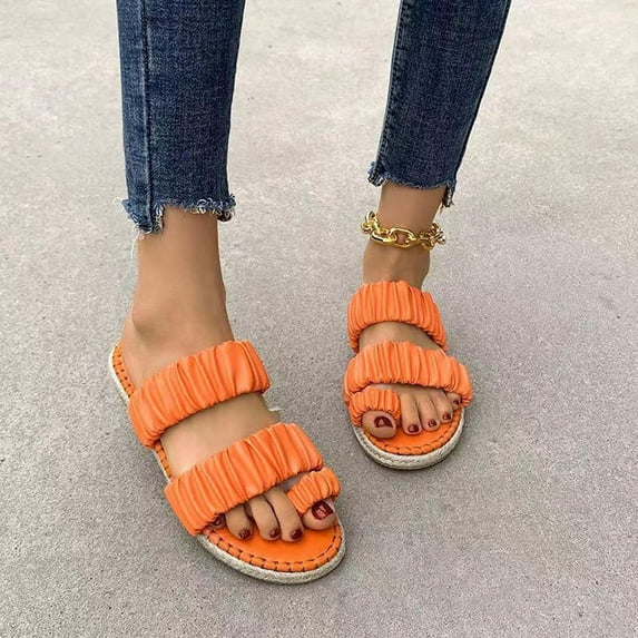 KBODIU Womens Sandals Mothers Day Gifts Car Stitching Hemp Rope Solid Color Back Hollow Low Top Slippers Flip Flops for Women Dressy Summer Orange 35