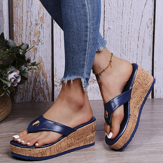 KBODIU Womens Sandals Mothers Day Gifts Casual Clip Toe Slippers Flip Flops Wedge Platform Sandals for Women Dressy Summer Blue 36