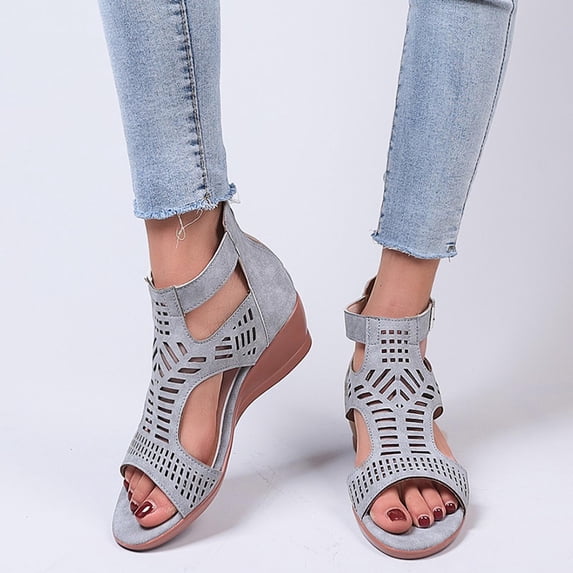 KBODIU Womens Sandals Mothers Day Gifts Cut-out Casual Buckle Slippers Comfortable Wedge Platform Sandals for Women Dressy Summer Gray 41