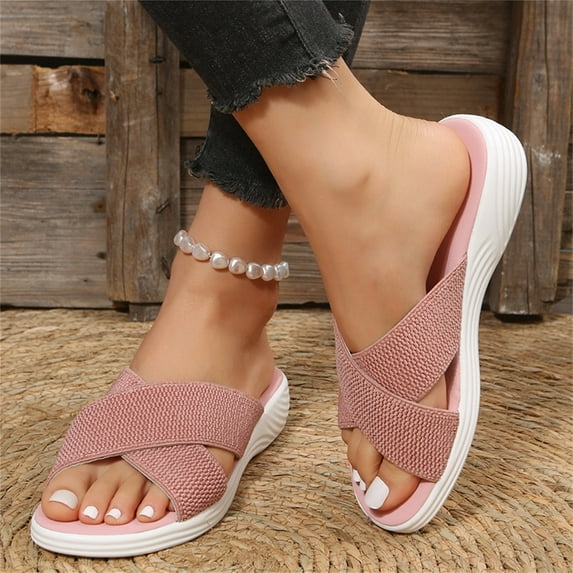 KBODIU Womens Sandals Mothers Day Gifts Flats Shoes Beach Comfortable Walking Non-Slip Causal Slippers Flat Sandals for Women Dressy Summer Pink 37