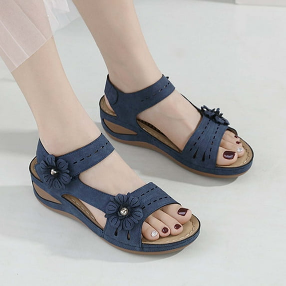 KBODIU Womens Sandals Mothers Day Gifts Lunge Massage Casual Elegant Wedge Platform Sandals for Women Dressy Summer Blue 36