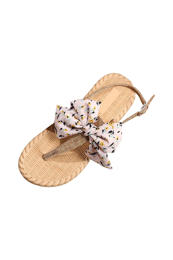 Womens Sandals Mothers Day Gifts Preppy Outdoors T-strap, Bow Decor Polyester Toe Post Slippers Flip Flops for Women Dressy Summer Pink 40