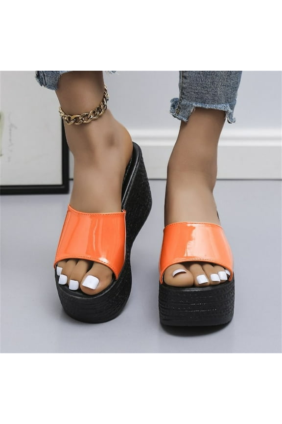 Womens Sandals Mothers Day Gifts Thick Sole Breathable Slip-on Beach Walking Wedge Platform Sandals for Women Dressy Summer Orange 35