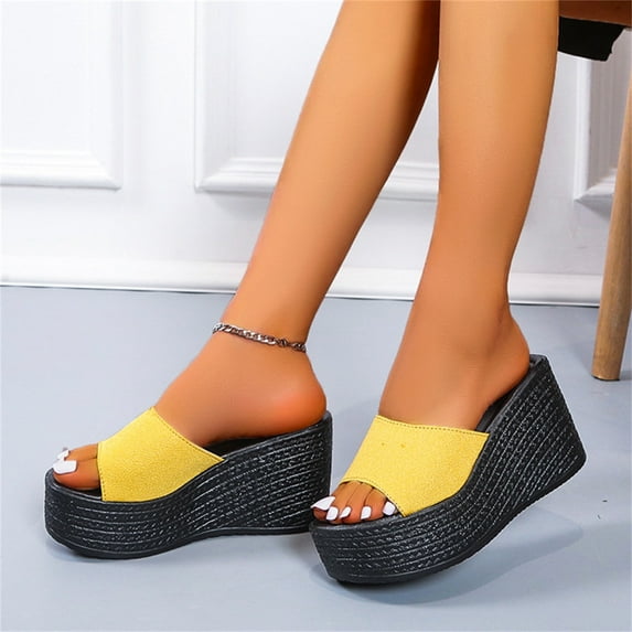 KBODIU Womens Sandals Mothers Day Gifts Thick Sole Breathable Slip-on Beach Walking Wedge Platform Sandals for Women Dressy Summer Yellow 40