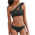 thumbnail image 1 of KBODIU Womens Sexy Solid with Chest Pad without Underwire Two-shoulder Split Bikini Sets for Womens Swimsuits Black M, 1 of 4